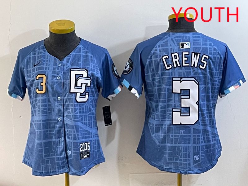 Youth Washington Nationals #3 Crews Blue Joint Name 2025 Nike MLB Jersey style 4